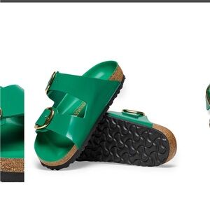 Birkenstock Green Sandals with Gold Buckle